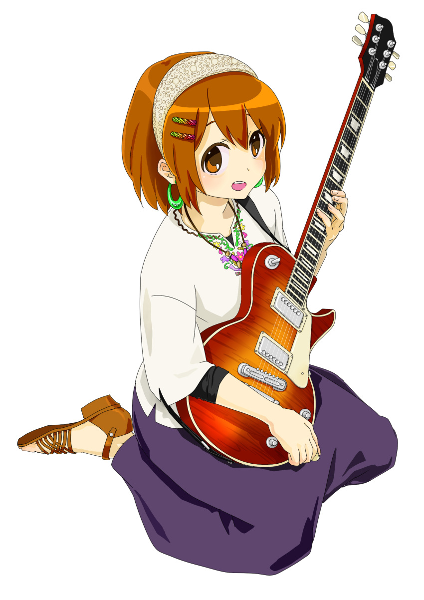 1girl, bad_id, bad_pixiv_id, brown_eyes, brown_hair, female_focus, full_body, guitar