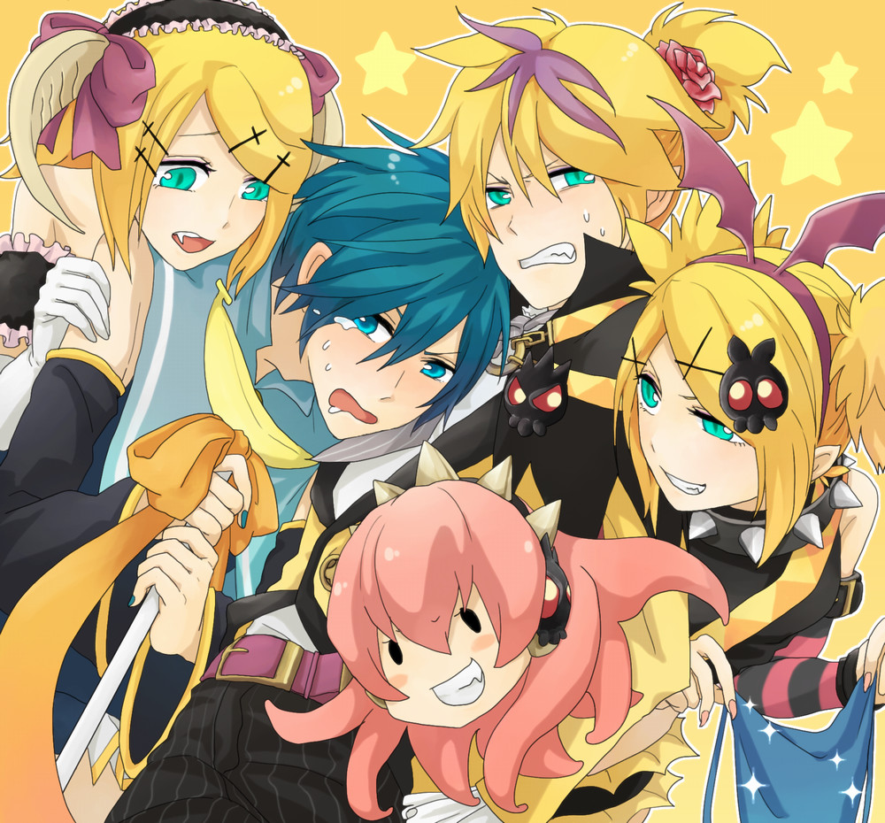 2boys, 2girls, akiyoshi, akiyoshi_(tama-pete), aqua_eyes, bad_id, bad_pixiv_id, banana