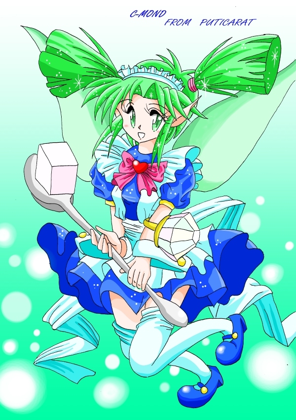 1girl, apron, c-mond, fairy, maid_apron, maid_headdress, puchi_carat, spoon