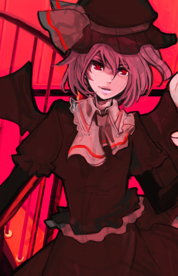 1girl, female_focus, meso_(makichu), red_eyes, red_theme, remilia_scarlet, ribbon, short_hair