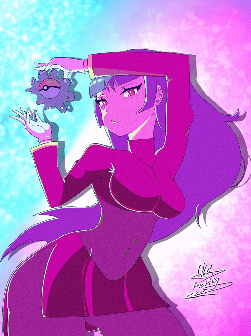 1girl, aurathyzora, blue_background, bodystocking, bodysuit, breasts, covered_navel, cropped_jacket