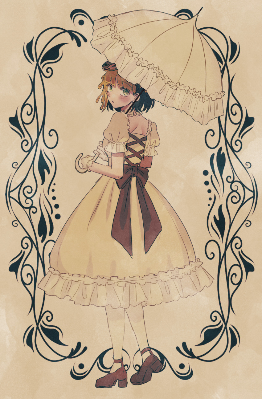 1girl, accurate_lolita_coord, alternate_costume, back_bow, blonde_hair, blunt_bangs, blush, bow