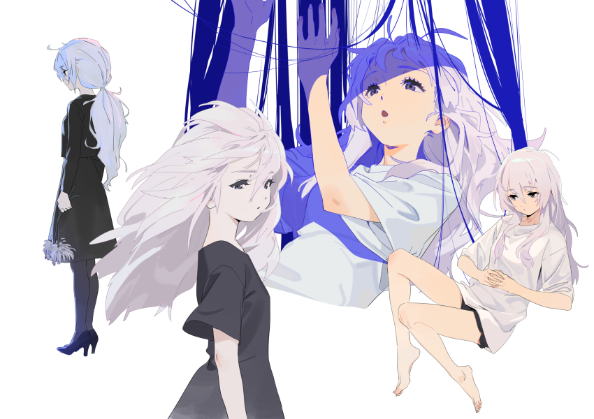 barefoot, flower, high_heels, highres, holding, holding_flower, kamo_kamen, kozakura_(urasekai_picnic)