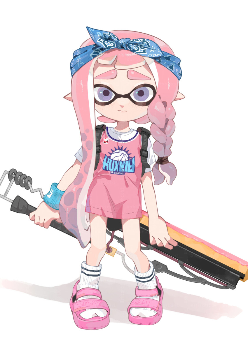 1girl, braid, commentary_request, full_body, headband, highres, inkling, inkling_girl