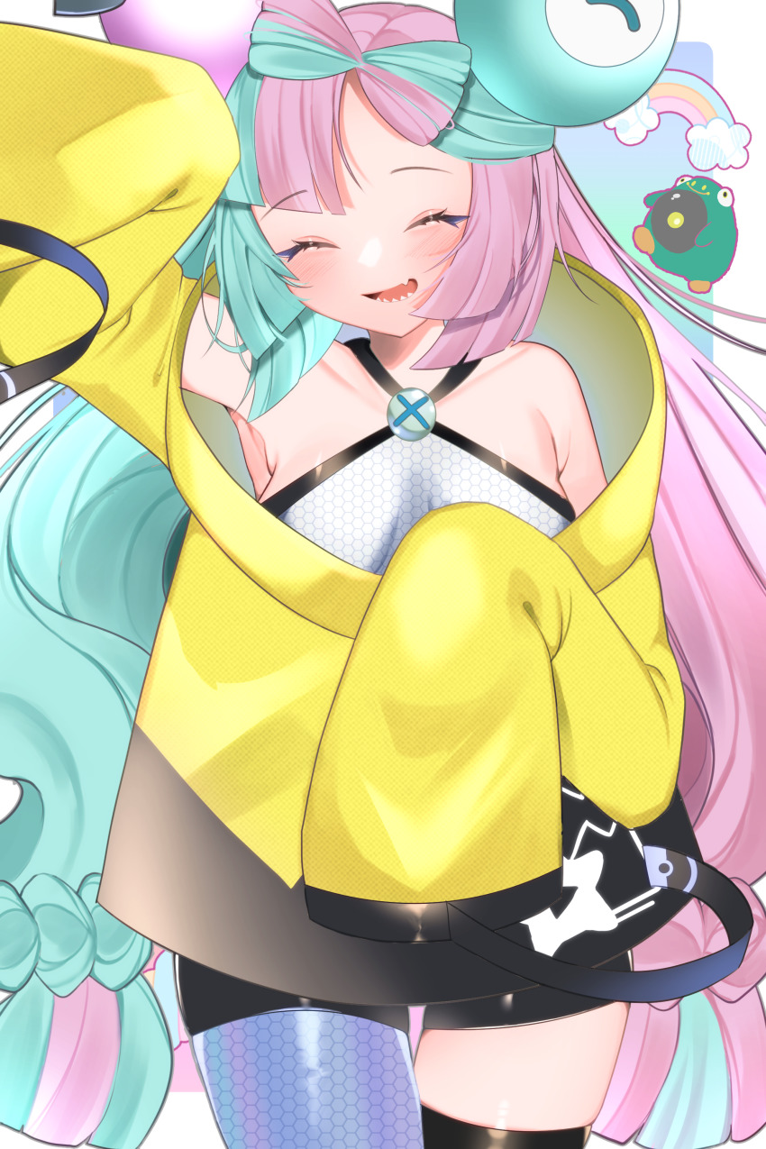 1girl, absurdres, aqua_hair, azuki_anko, bad_id, bad_pixiv_id, bellibolt, bow-shaped_hair