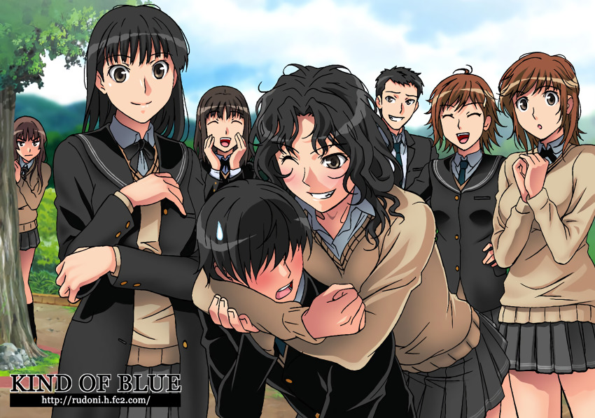 2boys, 6+girls, amagami, annoyed, ayatsuji_tsukasa, black_eyes, black_hair, brown_hair