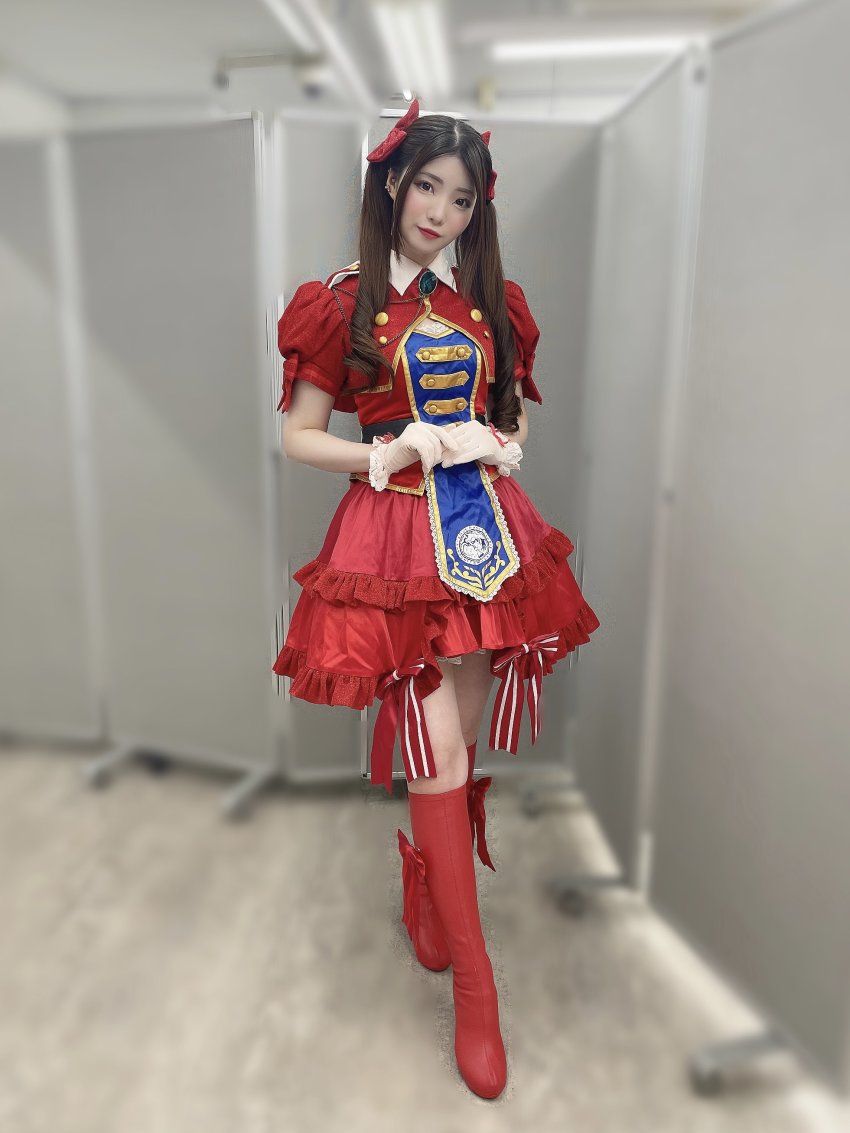 1girl, absurdres, dress, highres, junjou_no_afilia, konno_yuzuki, photo_(medium), red_dress