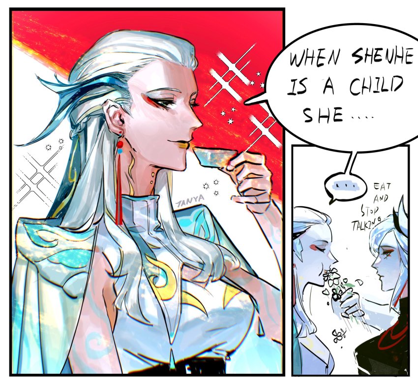 ..., 2girls, black_bodysuit, blue_cape, blue_eyes, bodysuit, breasts, cape