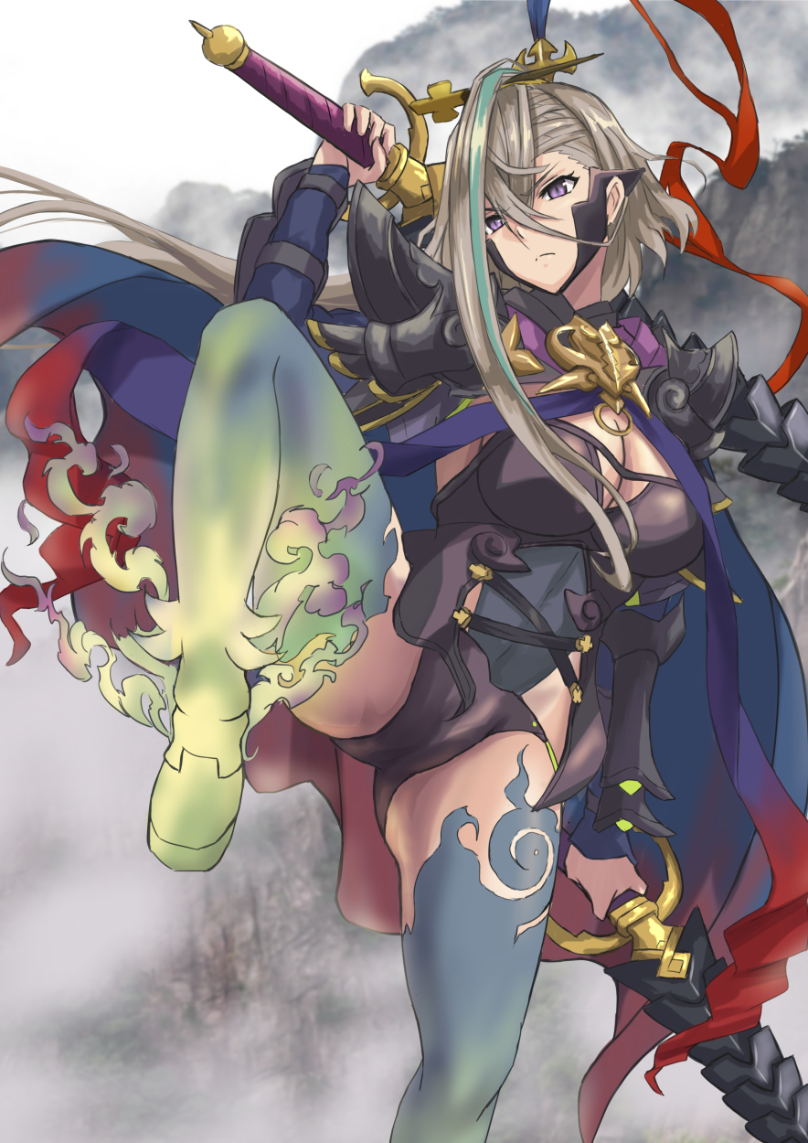 1girl, armor, breasts, fate/grand_order, fate_(series), grey_eyes, hair_between_eyes, hair_ornament