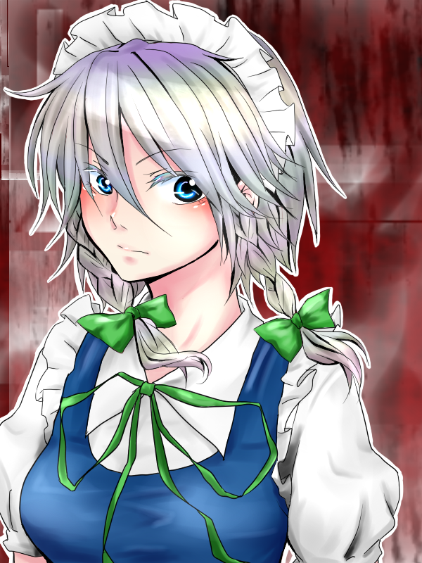 1girl, bad_id, bad_pixiv_id, breasts, female_focus, izayoi_sakuya, maid, maid_headdress, natukisou, short_hair, solo, touhou, upper_body