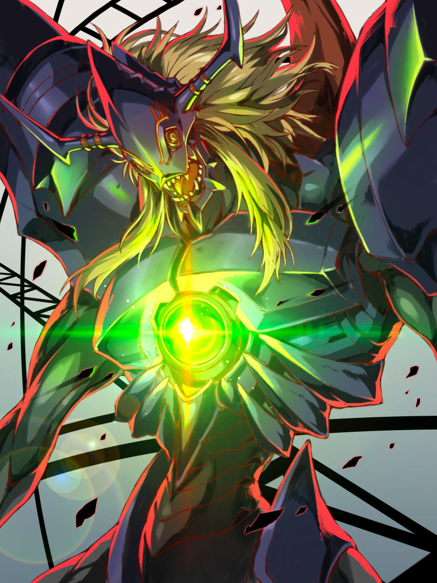 armor, blonde_hair, demon, diablomon, digimon, glowing, highres, horns