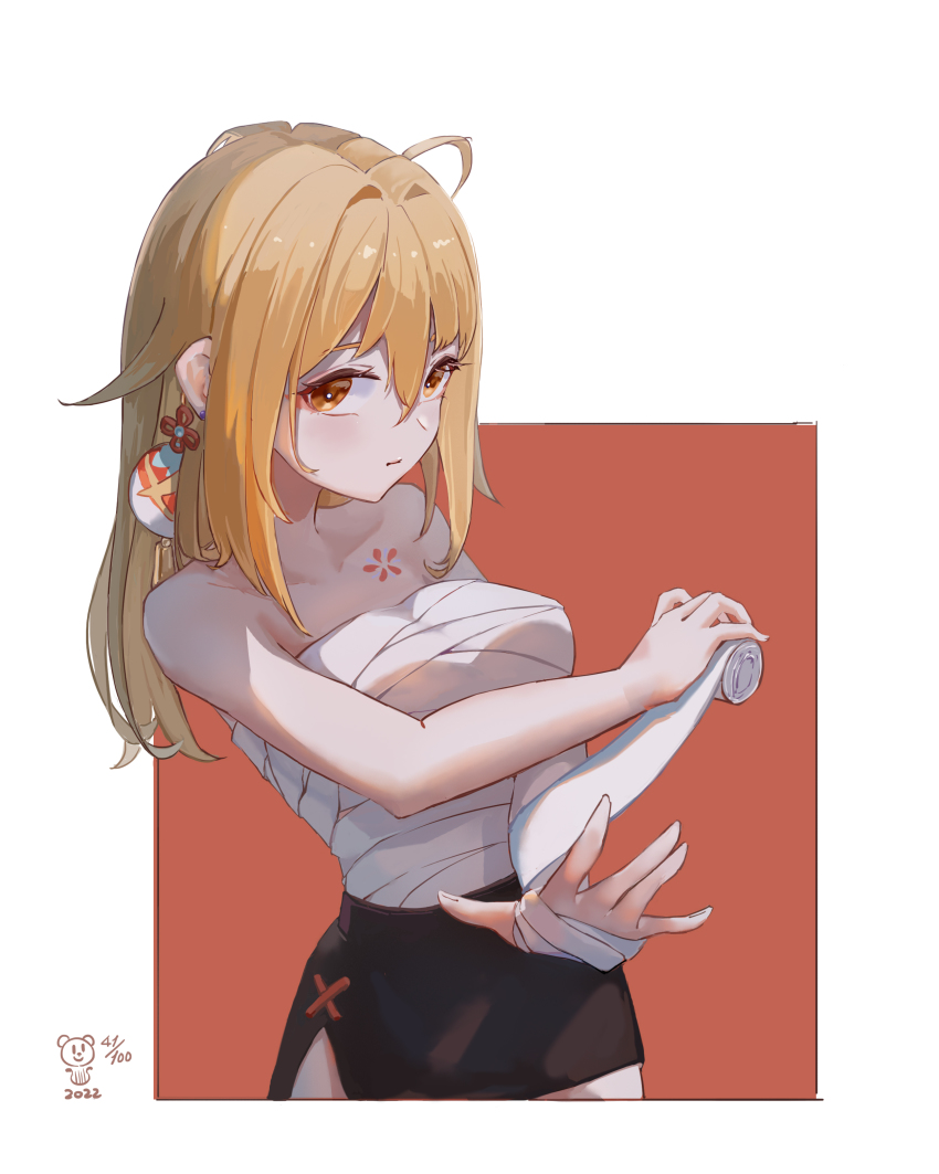 1girl, absurdres, ahoge, alternate_hairstyle, bandages, bare_arms, bare_shoulders, bear_minstrel