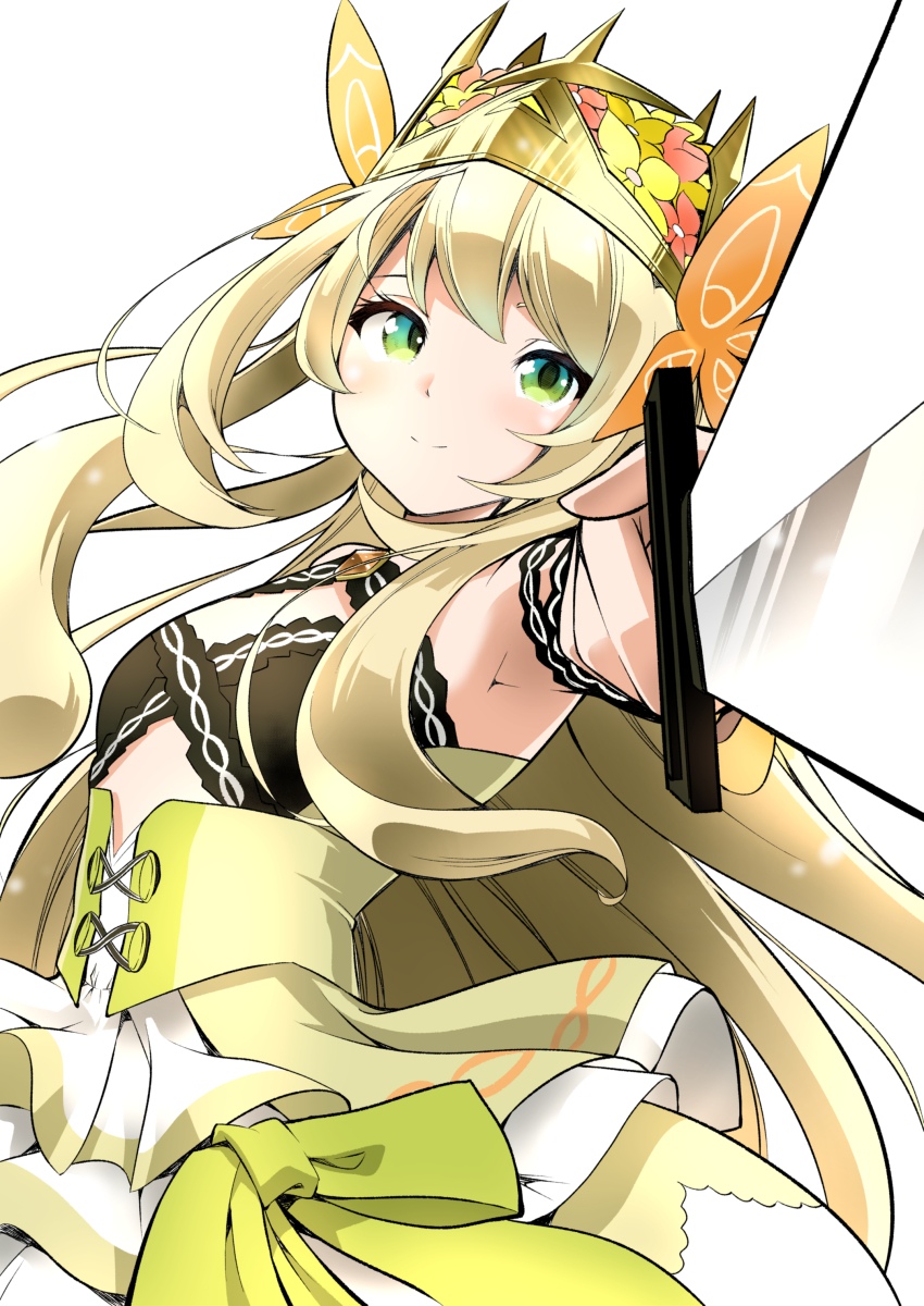 1girl, absurdres, armpits, blonde_hair, breasts, celine_(fire_emblem), crown, dress