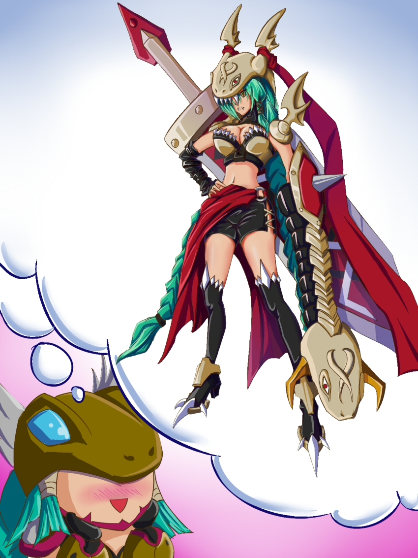 1girl, daydreaming, digimon, evolution, highres, mask, mervamon, minervamon