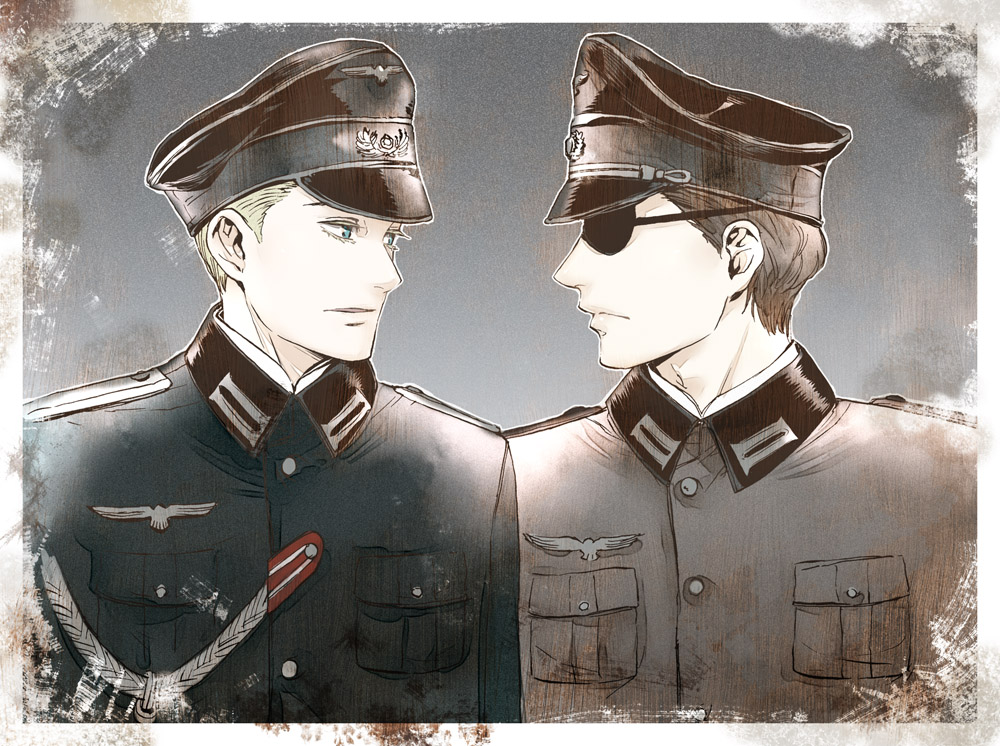 2boys, axis_powers_hetalia, beepaint, claus_von_staufenberg, eyepatch, germany, germany_(hetalia), male_focus