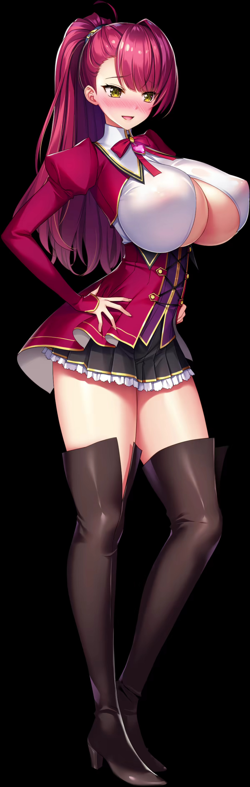 1girl, absurdres, blush, boots, breasts, celestia_laciel, derauea, full_body