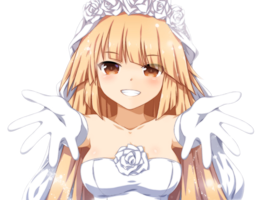 1girl, blonde_hair, breasts, bridal_veil, bride, brooklyn_(halloween)_(kancolle), brooklyn_(kancolle), dress