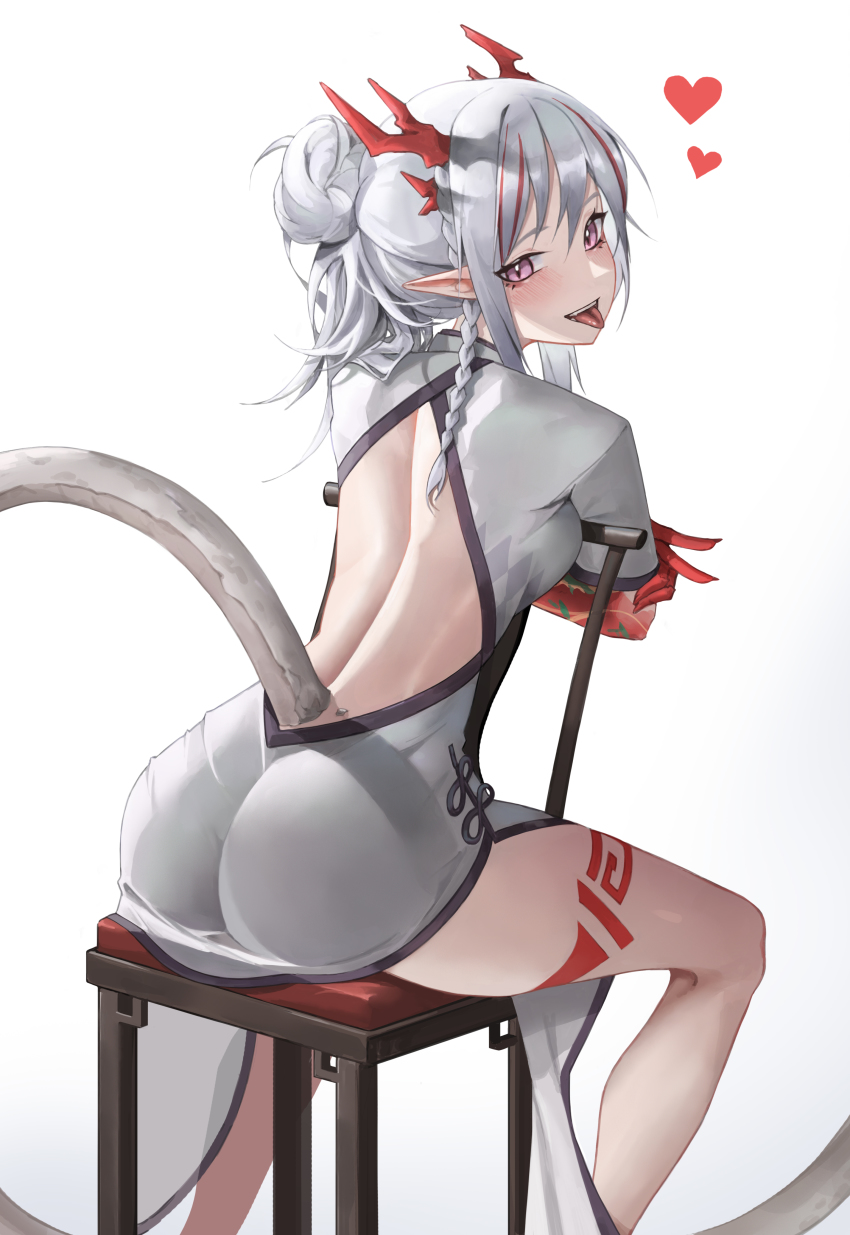 1girl, absurdres, adapted_costume, arknights, ass, back_cutout, braid, chair