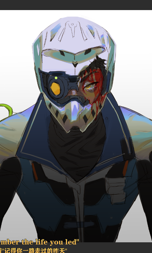 1boy, apex_legends, black_hair, black_jacket, black_shirt, blood, blood_on_face, blue_jacket, cable, chinese_commentary, chinese_text, english_text, goggles, helmet, jacket, looking_to_the_side, male_focus, motorcycle_helmet, multicolored_jacket, octane_(apex_legends), official_alternate_costume, shirt, solo, straight-on, the_victory_lap_octane, white_background, white_helmet, white_jacket, yellow_eyes, yitiao_da_shu