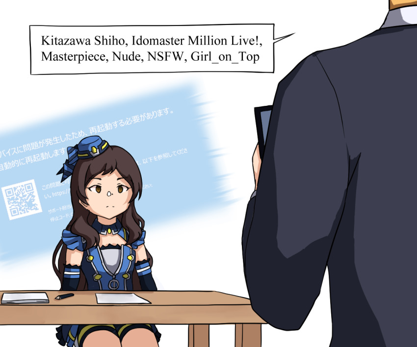 1boy, 1girl, ai-generated_art_(topic), black_jacket, black_shorts, black_sleeves, blue_dress, blue_headwear