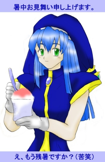 blue_hair, dearl_aragonite, food, gloves, green_eyes, long_hair, puchi_carat, shaved_ice