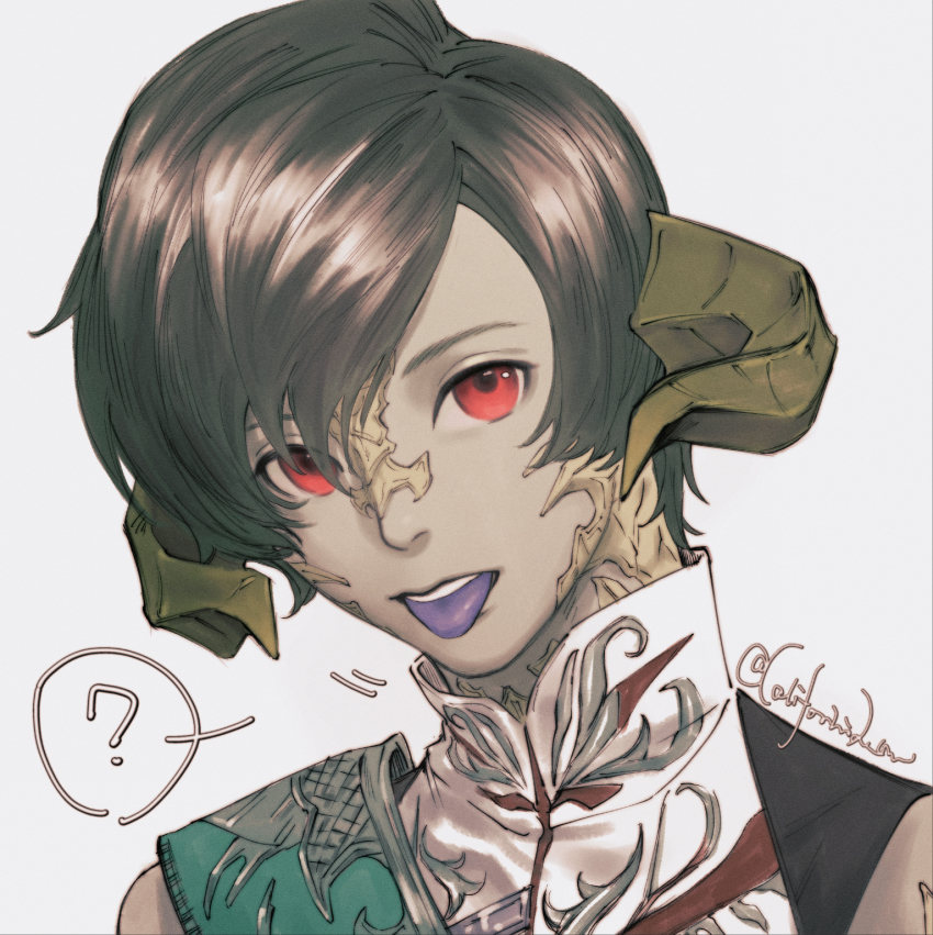1boy, :p, ?, artist_name, au_ra, caloserrr, colored_tongue, curled_horns