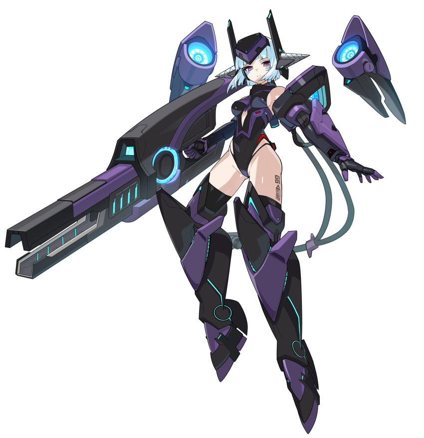 1girl, absurdres, android, android_mk.99, barcode, barcode_tattoo, binoculars, blue_hair