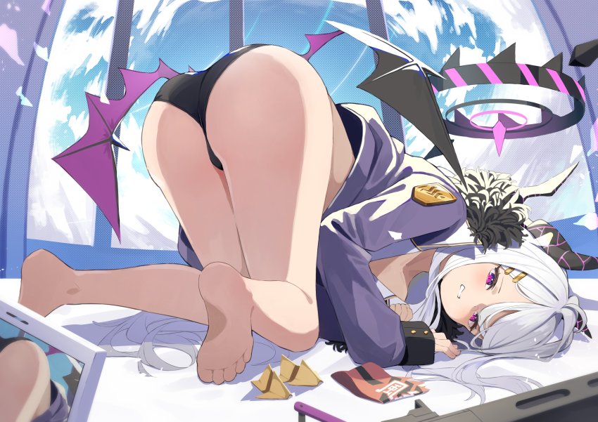 1girl, absurdres, all_fours, armband, ass, bad_id, bad_twitter_id, bare_legs