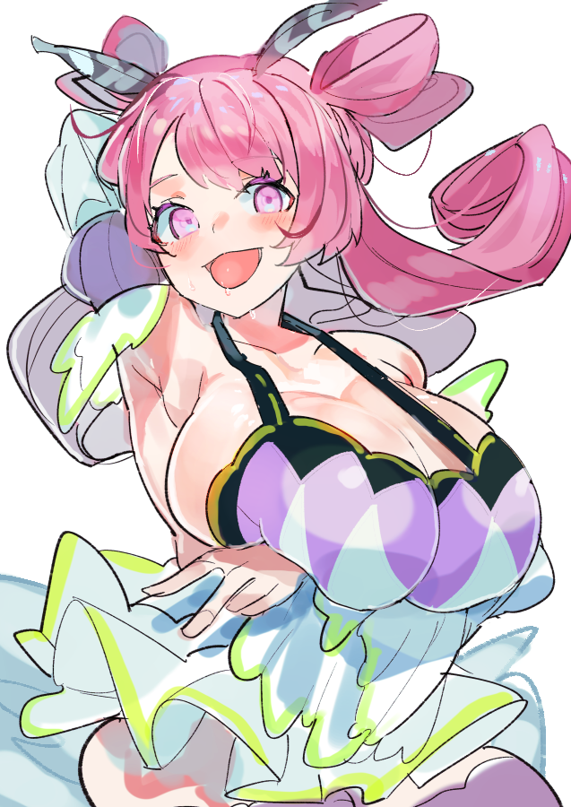 1girl, antennae, apron, arm_under_breasts, arm_up, armpits, breasts, detached_sleeves