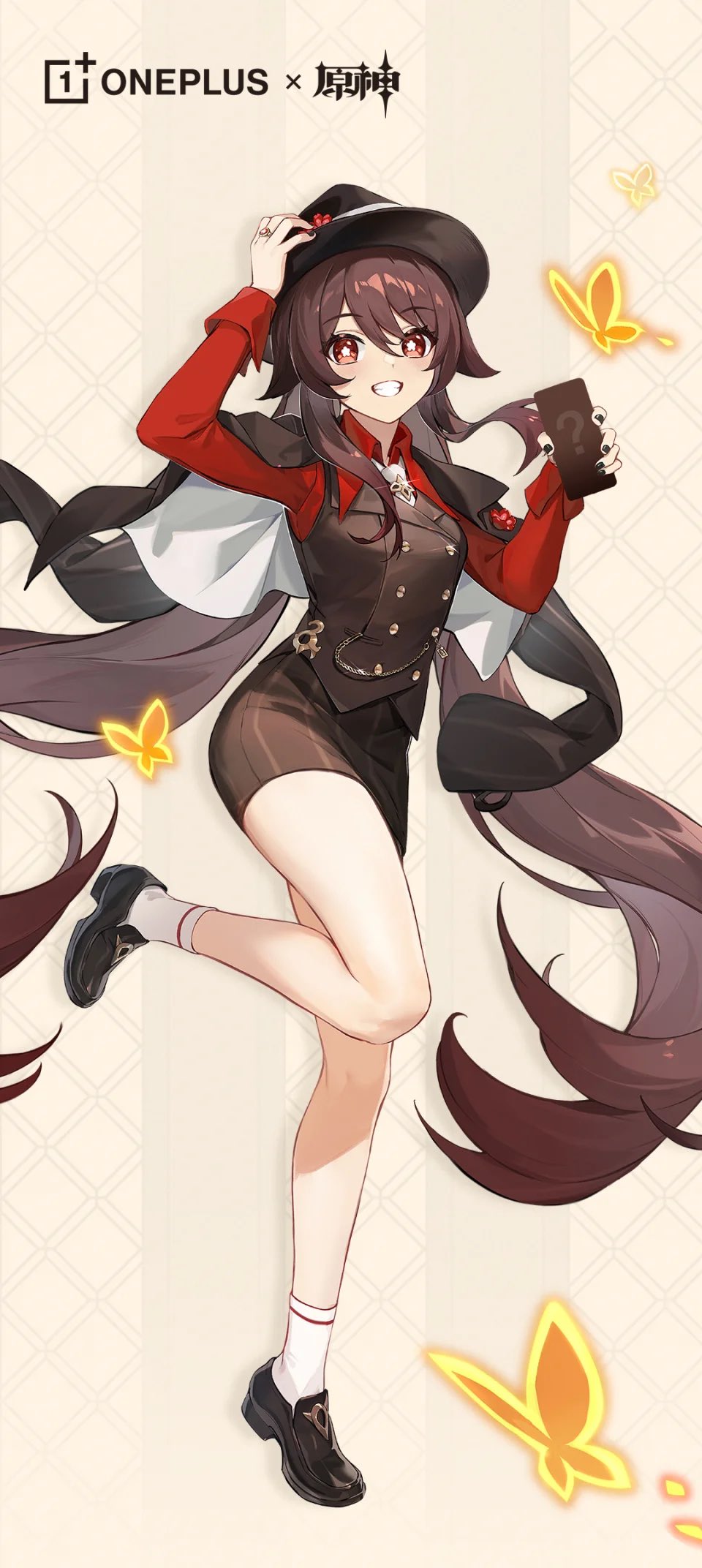 1girl, black_hat, black_nails, black_skirt, black_vest, blazer, brown_hair, bug