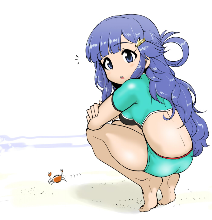 1girl, asari_nanami, bad_id, bad_pixiv_id, barefoot, blue_eyes, blue_hair, breasts