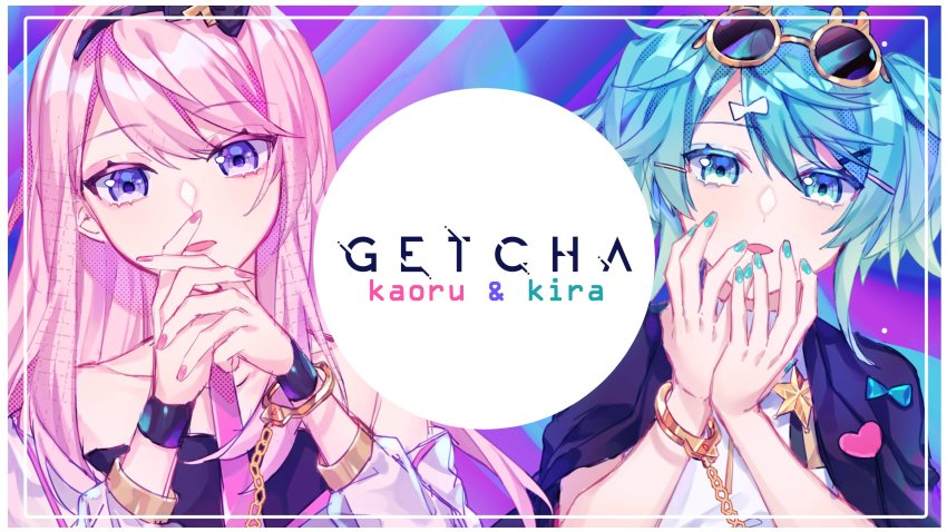 2boys, androgynous, aqua_eyes, aqua_hair, aqua_nails, badge, black_bow, black_hairband