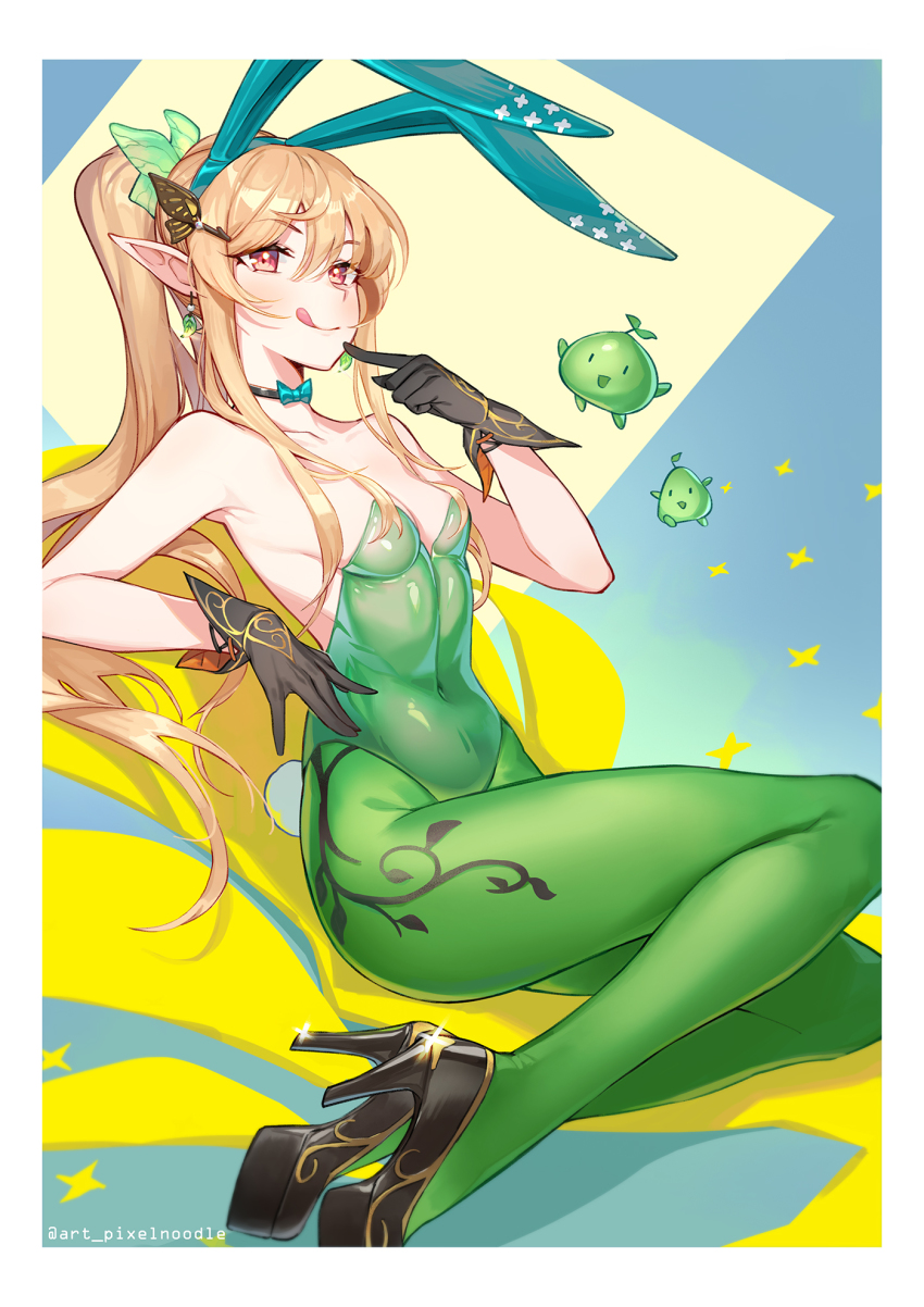 1girl, :q, animal_ears, bare_shoulders, blonde_hair, breasts, collarbone, covered_navel