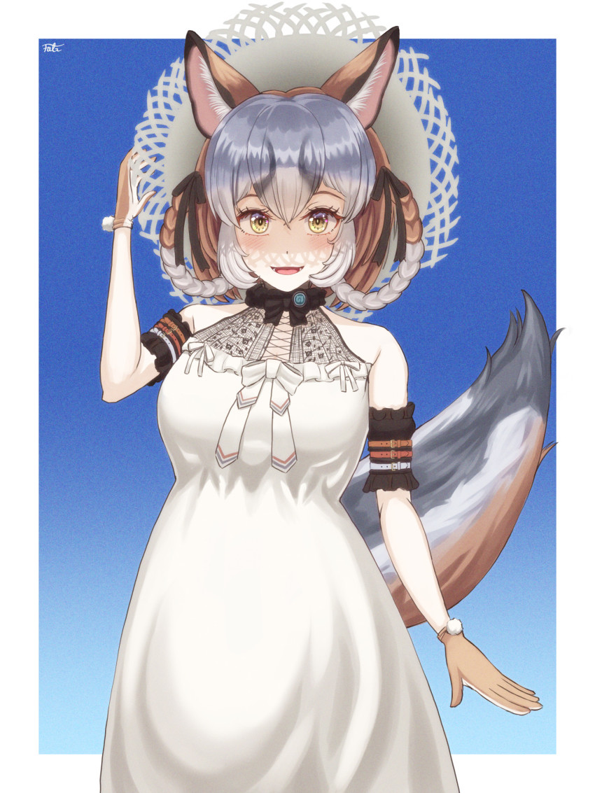 1girl, animal_costume, animal_ear_fluff, animal_ears, arm_belt, dress, extra_ears, falr_illust