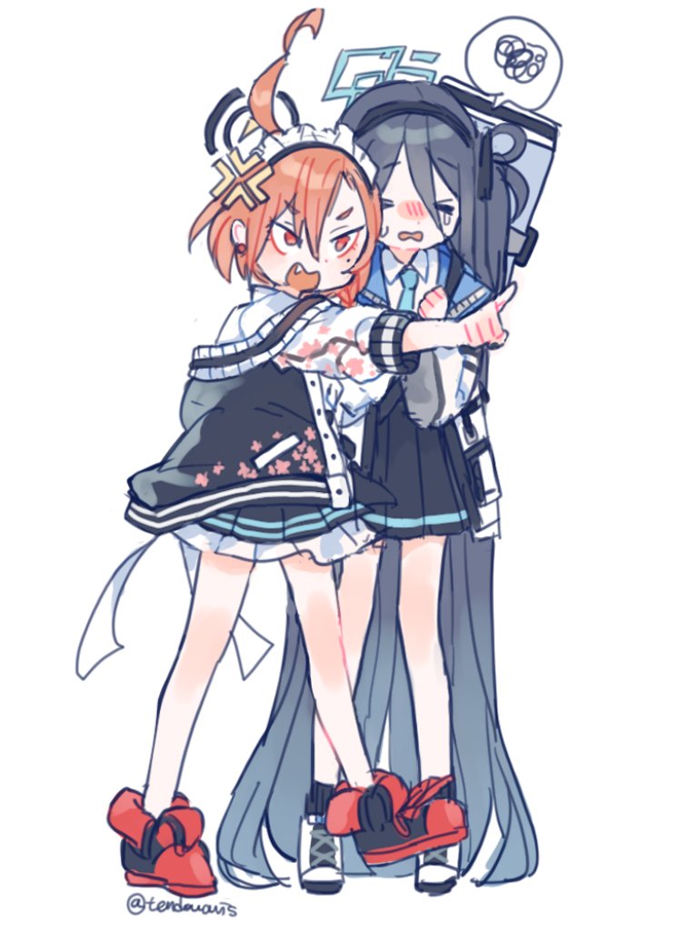 2girls, angry, aris_(blue_archive), blue_archive, long_hair, maid, multiple_girls, neru_(blue_archive)