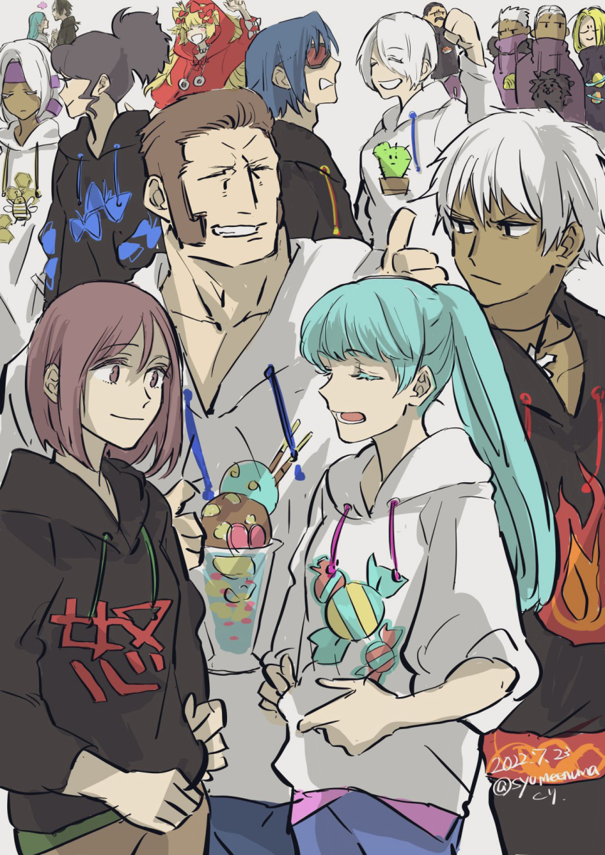 alternate_costume, alternate_hairstyle, angel_(kof), black_hoodie, blue_hoodie, couple, diana_(kof), drawstring