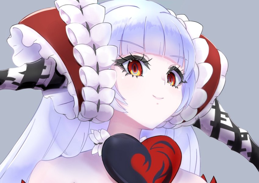 1girl, blunt_bangs, close-up, hair_ornament, heart, highres, horns, kyoumu_(mgcmkyomu)