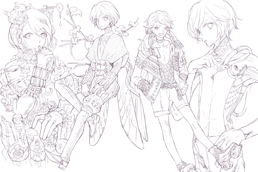 alternate_costume, androgynous, bandaid, bandaid_on_leg, belt, bodysuit, collar, collar_tug