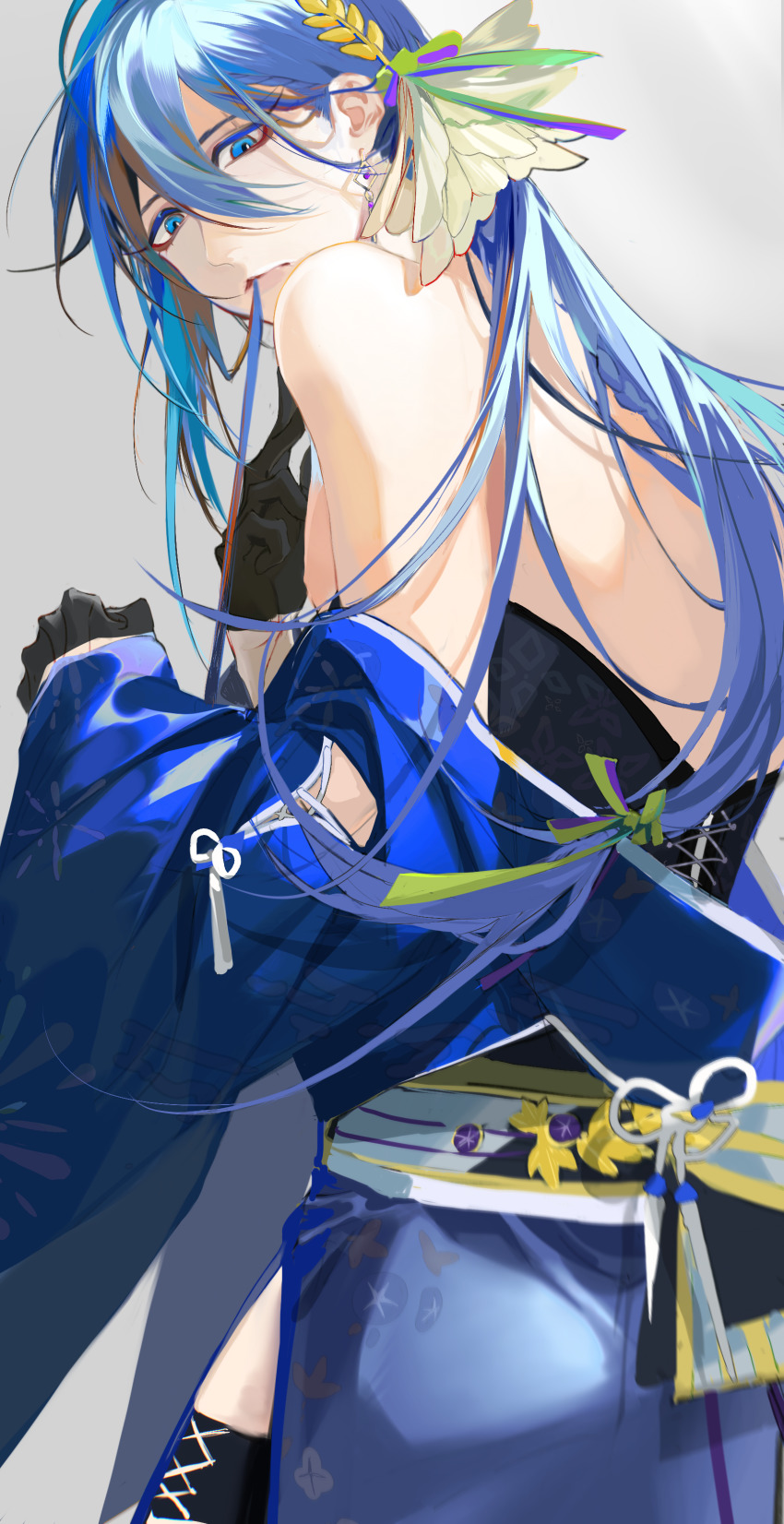 1boy, absurdres, blue_kimono, edmond_(nu_carnival), edmond_(sweet_aroma)_(nu_carnival), eyeliner, girly_boy, highres