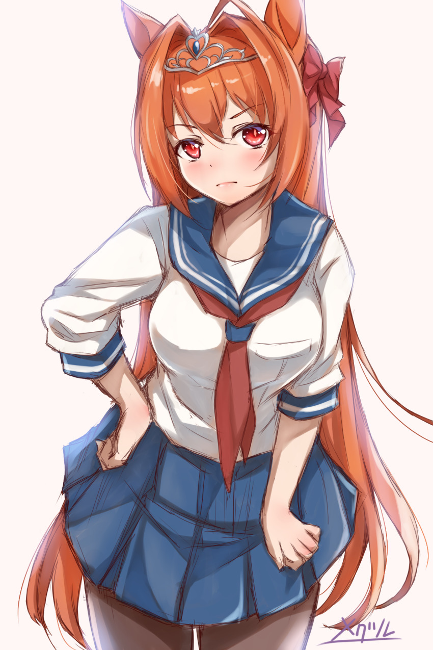 1girl, ahoge, alternate_costume, animal_ears, bad_id, bad_pixiv_id, black_pantyhose, blue_sailor_collar