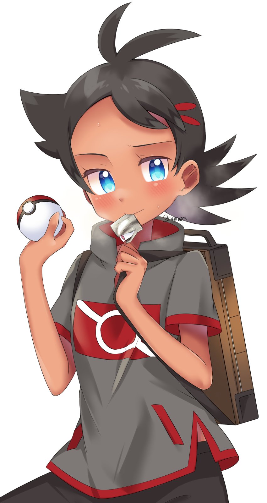 1boy, absurdres, backpack, bag, black_hair, black_pants, blue_eyes, blush