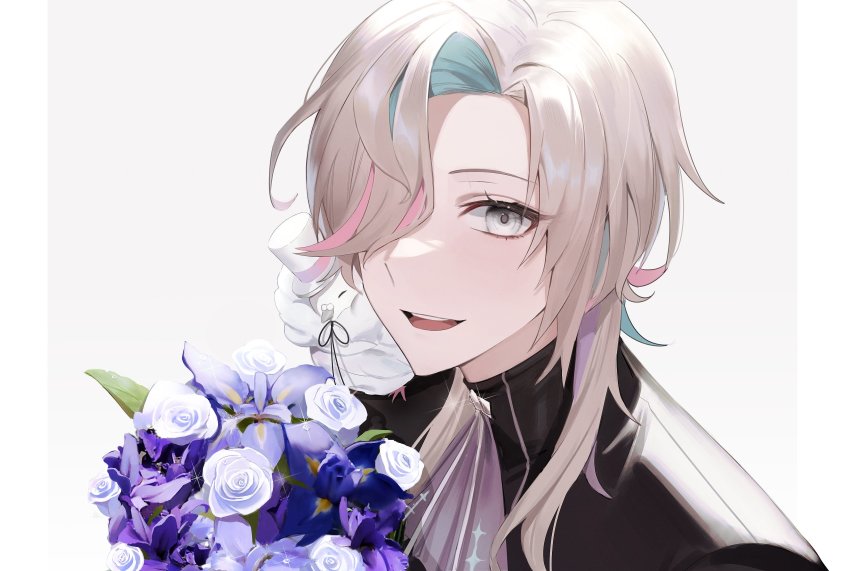 1boy, :d, absurdres, animal, animal_on_shoulder, aqua_hair, ascot, bird