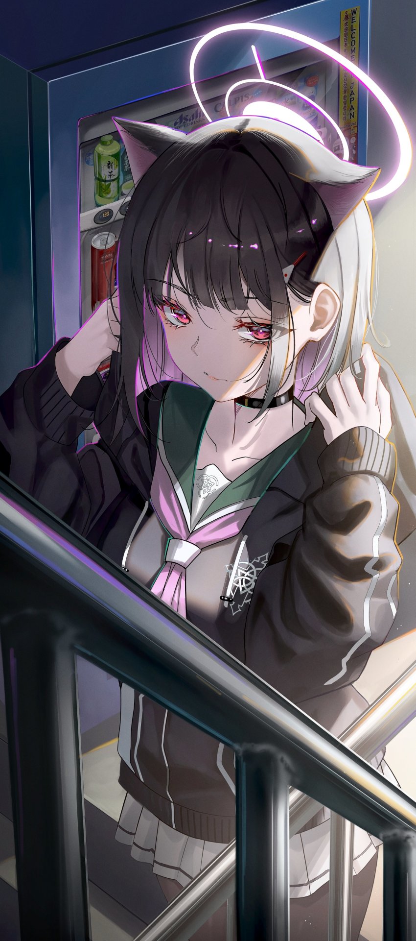 1girl, absurdres, animal_ears, black_choker, black_hair, blue_archive, blue_sailor_collar, choker