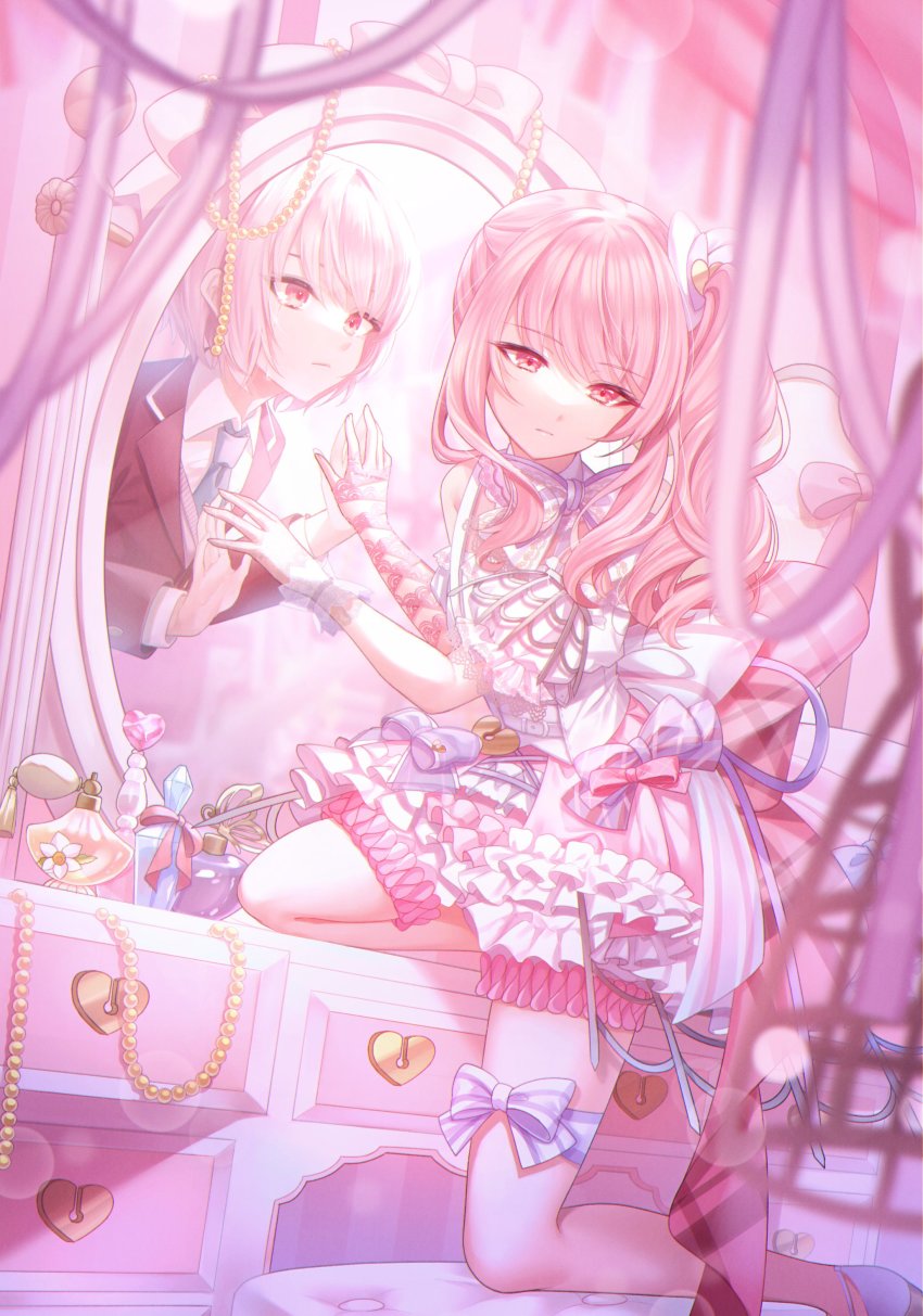 2others, absurdres, aged_down, akiyama_mizuki, akiyama_mizuki_(middle_school), androgynous, arm_ribbon, back_bow