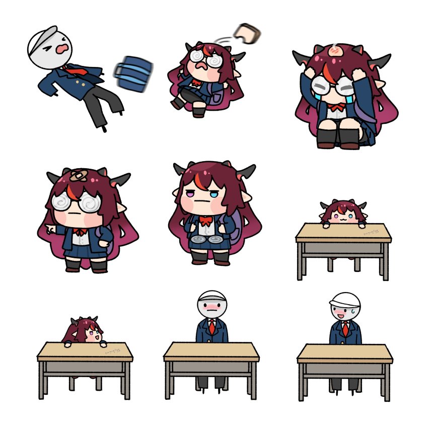 1girl, absurdres, baseball_cap, blue_eyes, bread, cardigan, coke-bottle_glasses, comic