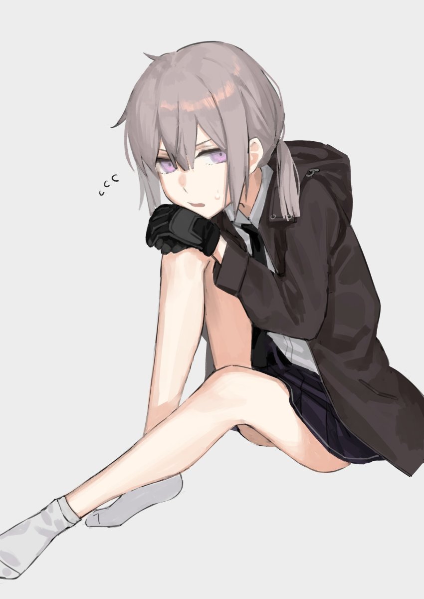 1girl, black_gloves, black_necktie, black_skirt, brown_jacket, from_side, full_body, girls'_frontline