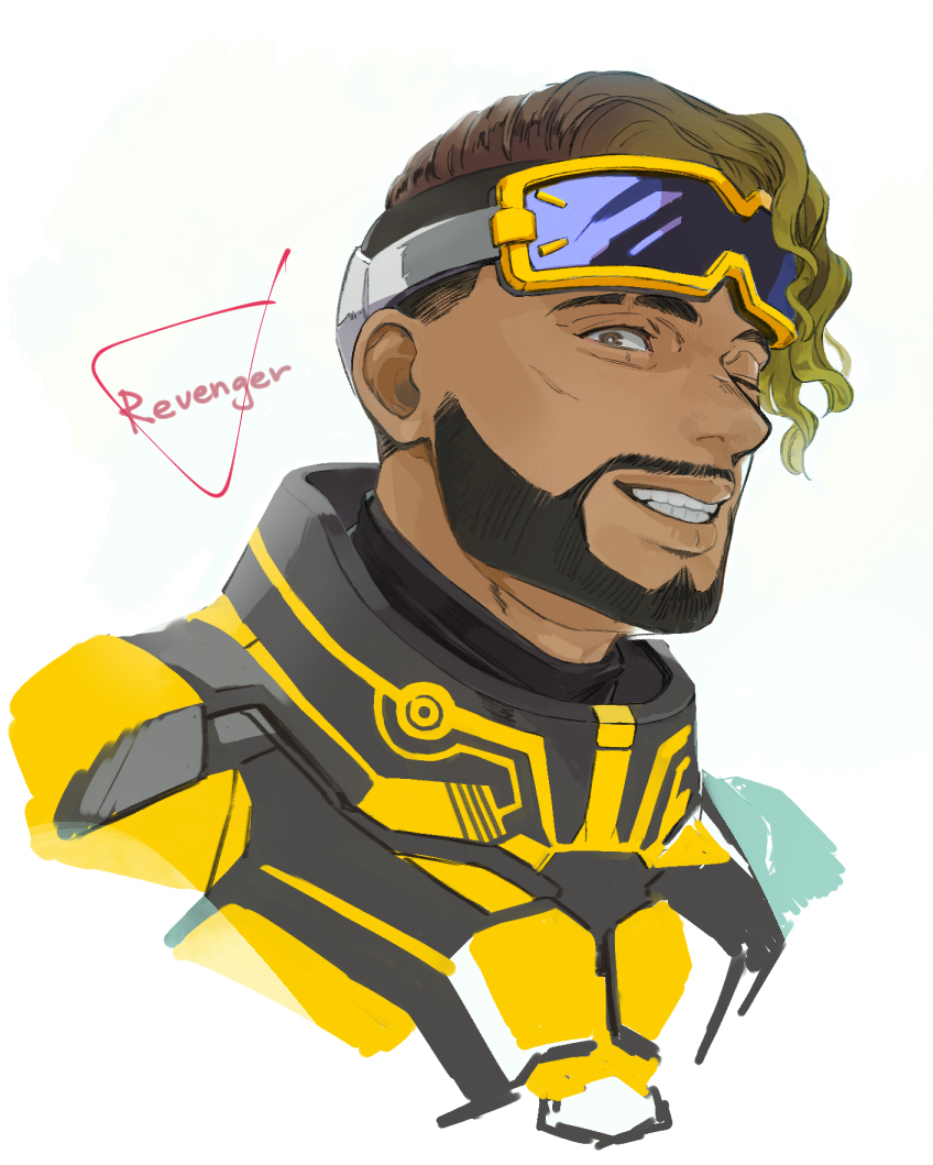 1boy, animification, apex_legends, armor, blonde_hair, brown_eyes, brown_hair, dark-skinned_male