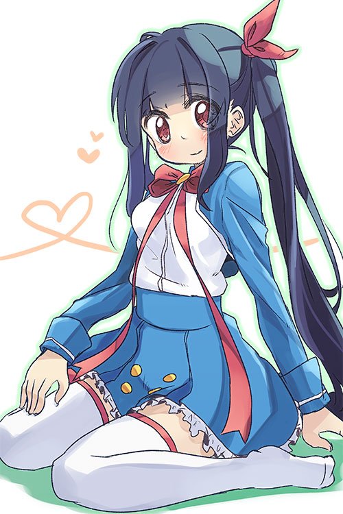 1girl, anise_(medarot), breasts, character_request, closed_mouth, full_body, hand_on_own_thigh, high_ponytail