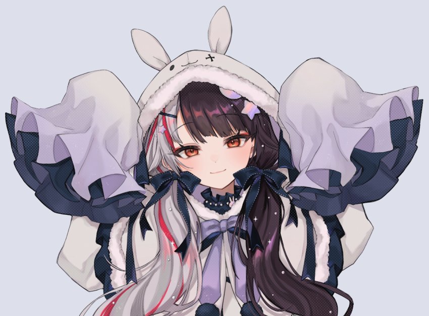 1girl, black_hair, hair_ornament, hair_ribbon, highres, long_hair, looking_at_viewer, low_twintails