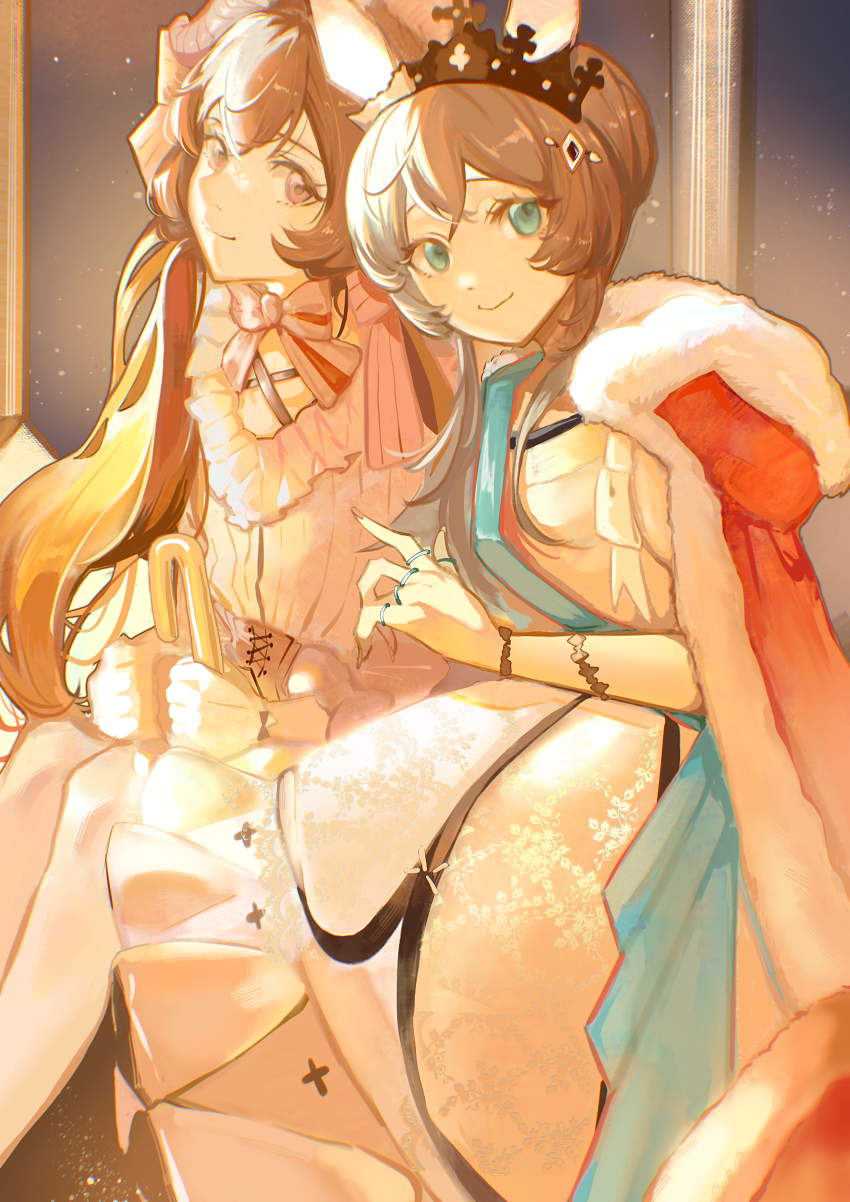 2girls, absurdres, ambience_synesthesia, amiya_(ambience_synesthesia_2022)_(arknights), amiya_(arknights), arknights, blue_eyes, brown_hair